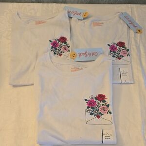 3 Cat & Jack White Short Sleeve T-Shirts with Floral Envelope Design L 10-12 NWT